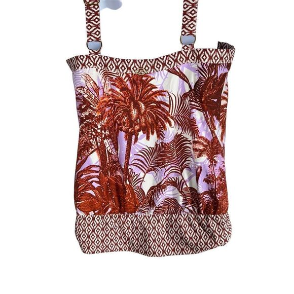 Jantzen Brown and Lilac Palm Tree Print Halter Style Tankini - Picture 6 of 8
